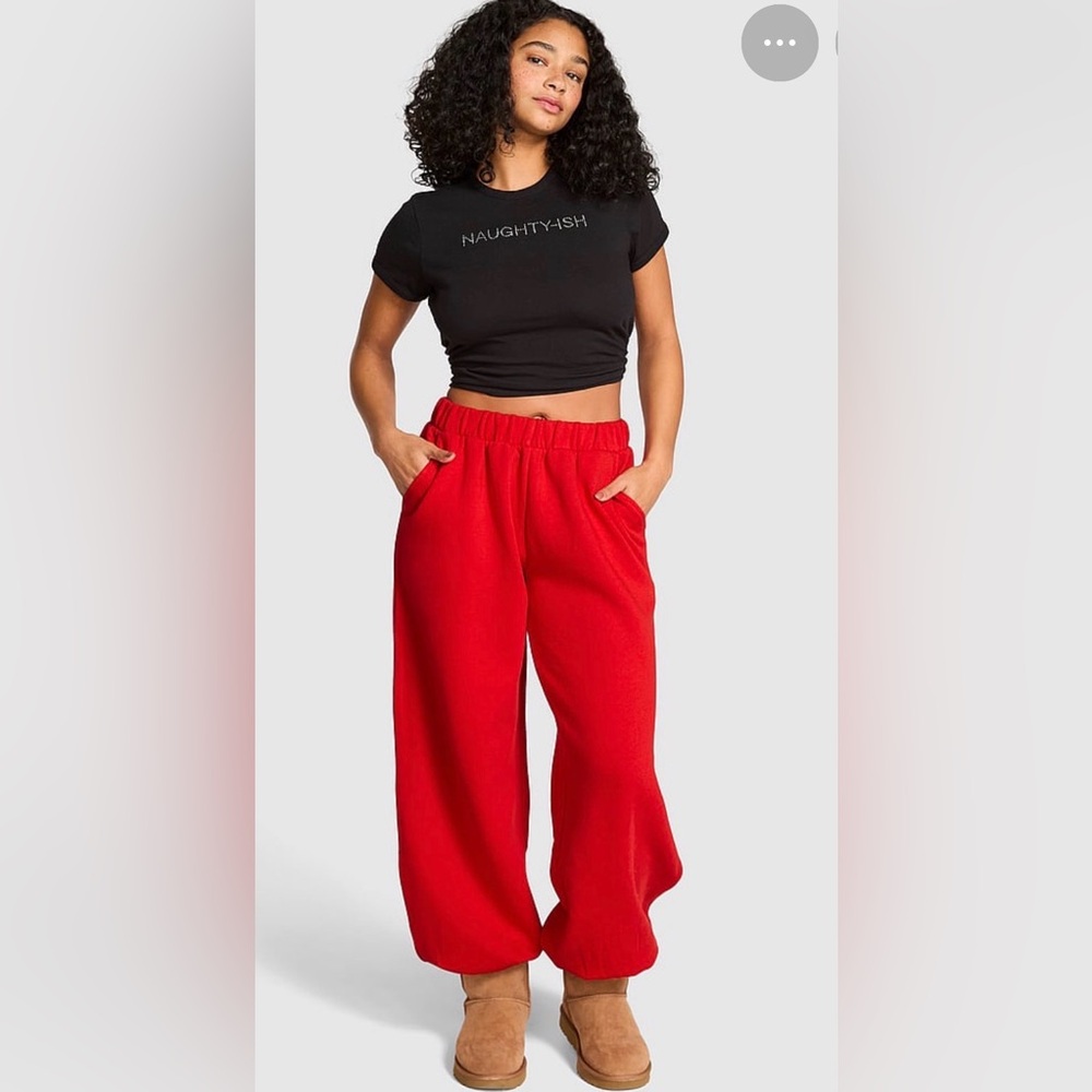 PINK Victoria's Secret Ivy Fleece Baggy Sweatpants - Red - Medium